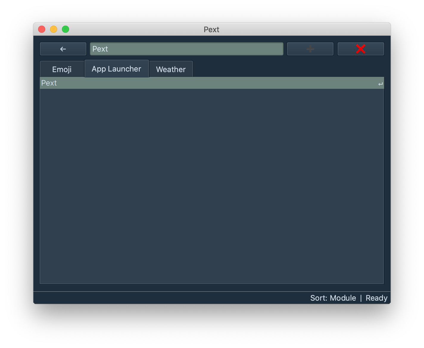 Screenshot of the Pext module for displaying a list of apps to launch running macOS
